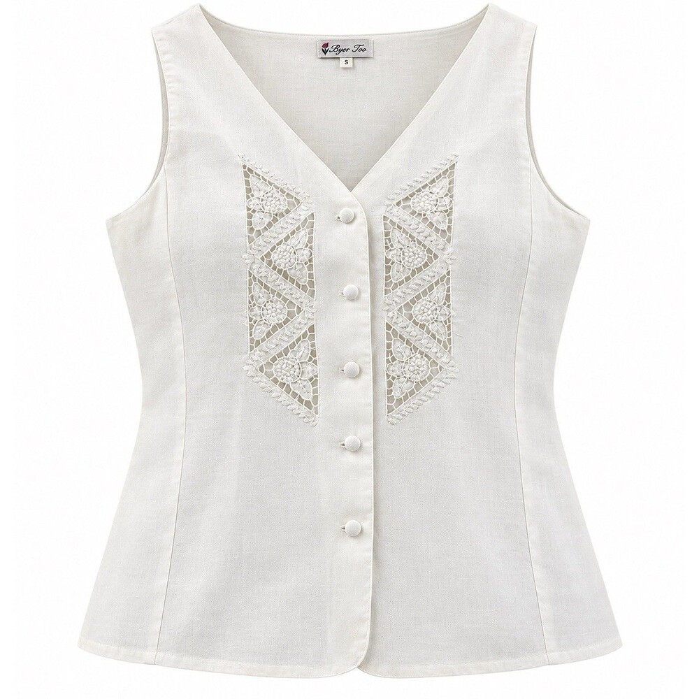 Puro Lino Hand Embroidered 100% Linen Blouse Sz S Sleeveless Cottage Core EUC